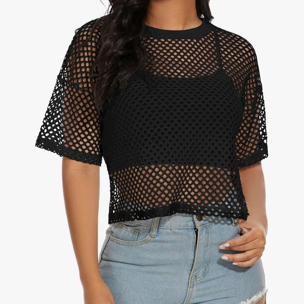 Black Mesh Women Top - Large